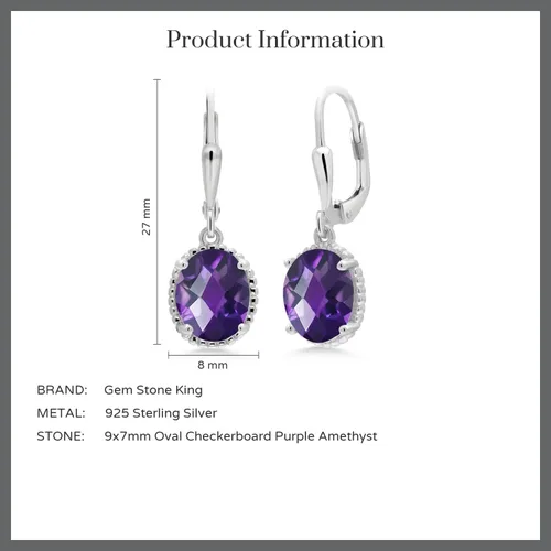 Vista 122 de Gem Stone King Aretes colgantes de gota para mujer, plata de ley 925, piedra natal ovalada de 0.354 x 0.276 in, joyería fina, regalos para ella