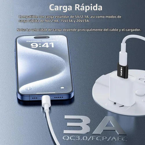 Vista 2 de Paquete de 2 adaptadores USB a USB C, PD/QC de carga rápida de transferencia de datos de 5 Gbps, adaptador OTG tipo C hembra a USB 3.0 macho