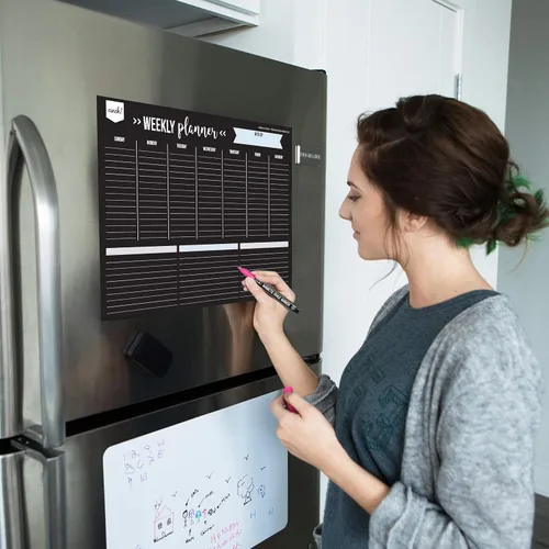 Vista 6 de Cinch! Planificador semanal magnético de borrado en seco de 17 x 12 pulgadas para refrigerador, tablero de calendario semanal negro con 4 marcadores