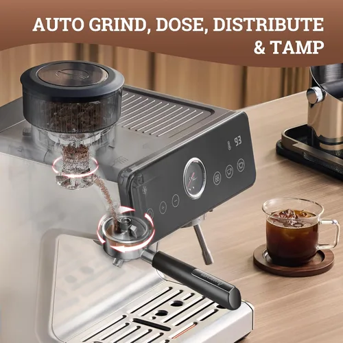 Vista 24 de Máquina de espresso con distribución automática y tazón con molinillo, cafetera barista con cold brew, espumador de leche para latte, máquina