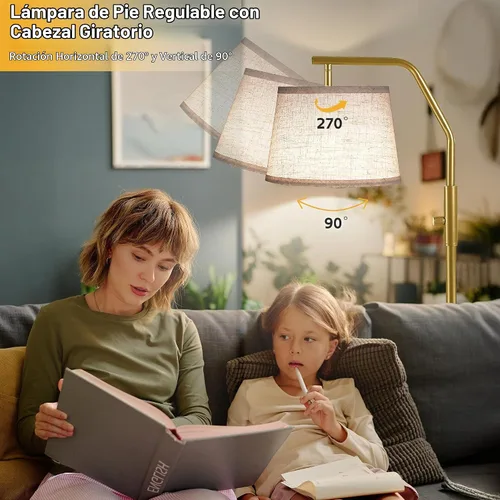 Vista 2 de SUNMORY Lámparas de pie para sala de estar, bombilla de 9W incluida, lámpara para dormitorio con cabezal ajustable, lámpara de pie con interruptor