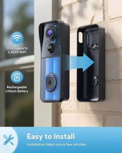 Vista 6 de AUE Timbre de puerta inalámbrico, timbre de video HD 2K con timbre de anillo, funciona con pilas, visión nocturna, audio de 2 vías, detección