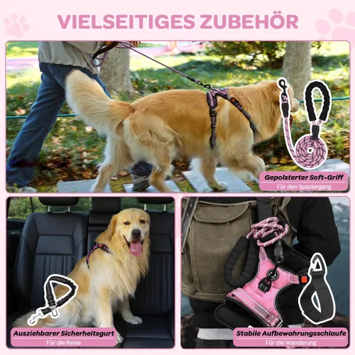 Vista 5 de FURRYFECTION - Arnés para perro a cuadros con correa y cinturón de Rosa