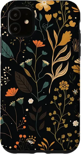 Vista 8 de Floral Aesthetic Simple Boho Modern Botanical Flowers Black Case for iPhone 17