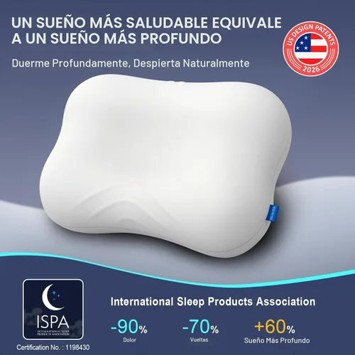 Vista 3 de Almohada cervical para aliviar el dolor de cuello y dormir de lado Blanco