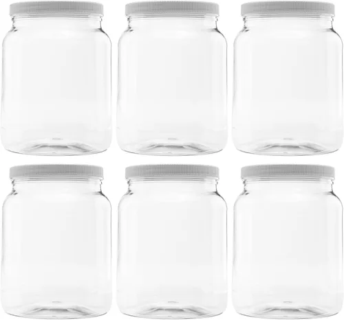 Vista 32 de Tarro de plástico de 64 oz (1/2 galón), tapa blanca, paquete de 1