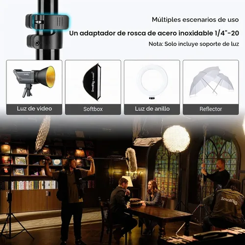 Vista 8 de SMALLRIG Soporte de luz para fotografía de 110 pulgadas/9.2 pies/280cm, soporte de trípode de aluminio acolchado con aire con tornillo de 1/4