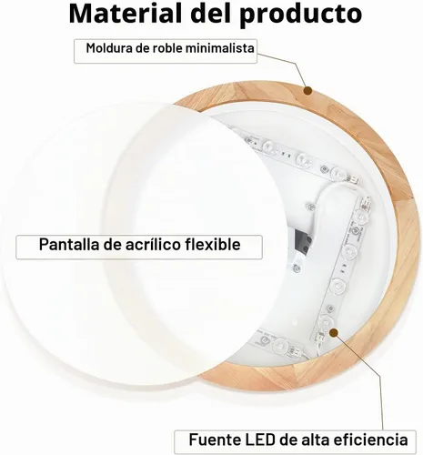 Vista 2 de Lámpara de Techo LED Empotrada: 12 Pulgadas 24W Luminaria de Dormitorio de Madera con Lámparas de Techo Redondas Modernas Planas Aéreas Minimalistas