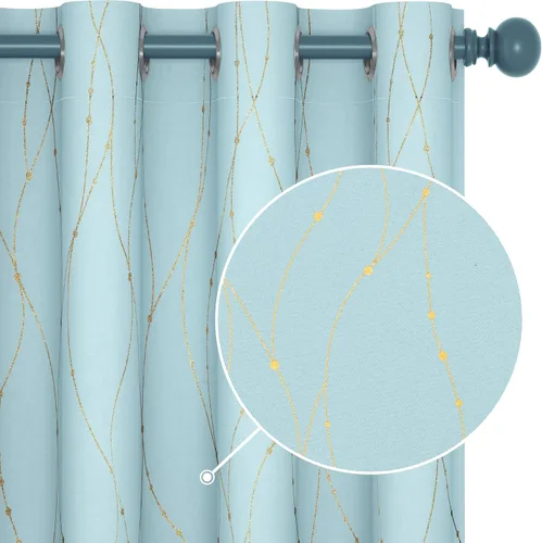 Vista 29 de Deconovo - Cortinas opacas con diseño dorado estampado y ojales, negro, de 42 pulgadas de ancho x 45 pulgadas de largo