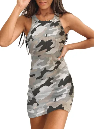 Vista 24 de Womens Summer Ribbed Knit Tank Dress Sleeveless Casual Bodycon Mini Dress 1 Negro