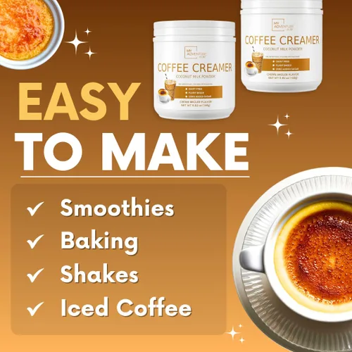 Vista 4 de Crema de café en polvo sin lácteos, crema en polvo sin azúcar para café caliente o helado, crema keto para mujeres y hombres, crema de coco baja