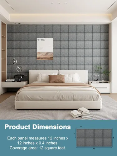 Vista 4 de AKUMAX Paquete de 12 paneles acústicos de pared, paneles de pared adhesivos para paredes, paneles de fieltro PET de 12 pies cuadrados que absorben