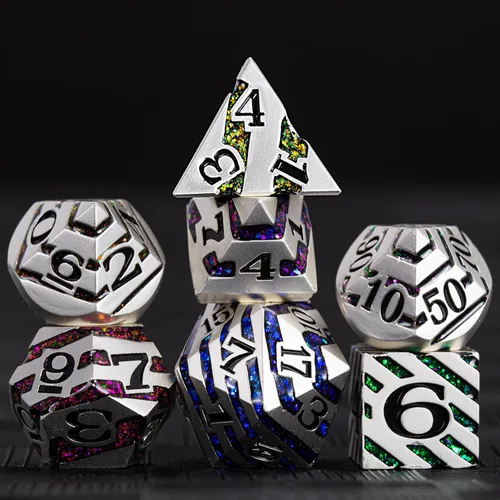 Vista 8 de Juego de dados de metal con incrustaciones de alta calidad, dados DND de aleación de zinc pesado para jugadores de rol serios
