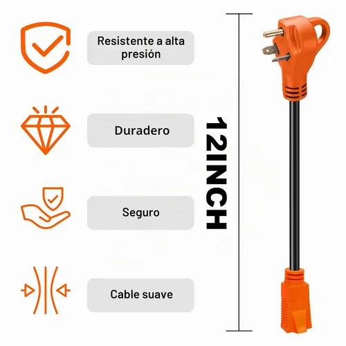 Vista 3 de Cable adaptador RV de 30 amperios a 15 amperios, TT-30P a 5-15R Dogbone 30 Amp to 110 Volt RV Electrical Power Adapter, 12/3 Gauge RV Dogbone