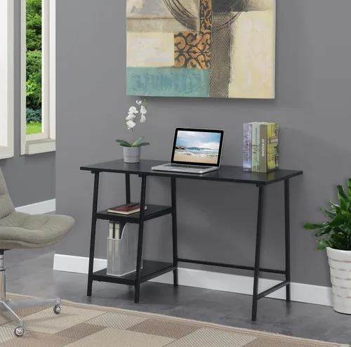 Vista 2 de Convenience Concepts Designs2Go - Escritorio de metal de madera con caballete, color negro