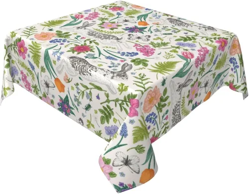 Vista 38 de Mantel floral azul marino de 54 x 54 pulgadas, mantel cuadrado de flores azul oscuro y blanco, mantel de poliéster para fiestas de vacaciones