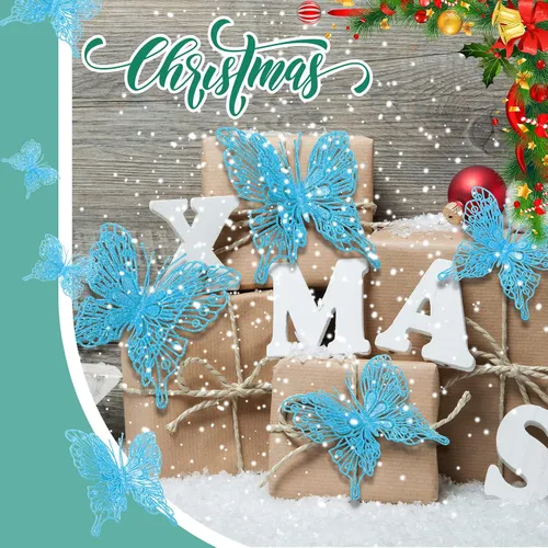 Vista 7 de Charniol 36 piezas de 3 tamaños para árbol de Navidad, decoraciones de mariposa hueca con purpurina, adornos colgantes con clips para manualidades