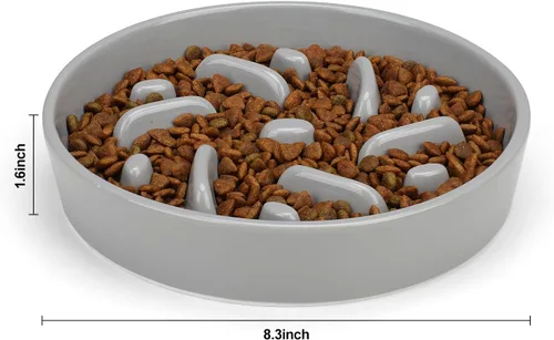 Vista 6 de Cuenco de cerámica para perros de alimentación lenta, 2 tazas de plato de Laberinto - Gris
