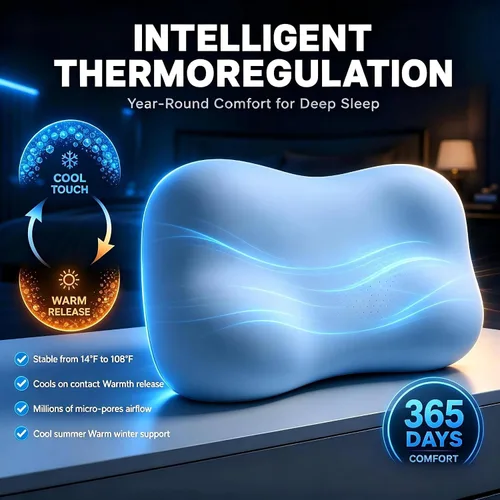 Vista 6 de Almohada cervical para aliviar el dolor de cuello, almohada ergonómica para dormir de lado y dormir profundo Azul