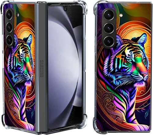 Vista 20 de Funda para Galaxy Z Fold 5, protección contra caídas de mandala de león colorido, a prueba de golpes, de cuerpo completo, resistente a los arañazos