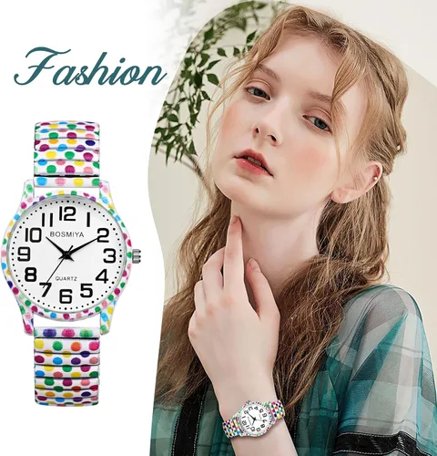 Vista 4 de Lancardo Reloj de banda elástica para mujer Bohemia elástica analógica cuarzo gran número blanco reloj de pulsera fácil de leer cumpleaños Navidad