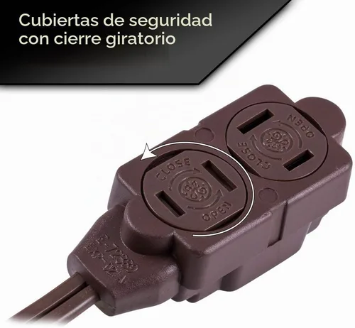 Vista 3 de GE - Cable de extensión, tira de alimentación, punta, calibre, tapas de toma de corriente de seguridad de giro a cierre, clasificación para Marrón