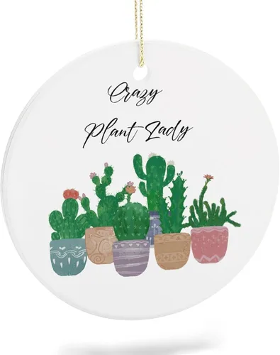 Vista 8 de Adornos de plantas para árbol de Navidad, decoración de Navidad de señora de plantas locas, bonitos y divertidos adornos de cerámica para amantes