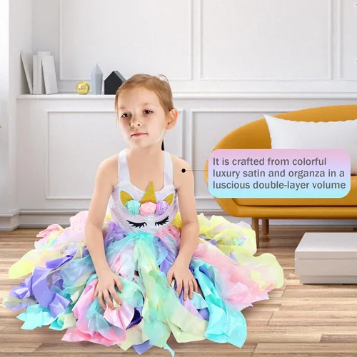 Vista 2 de netbros 3-8Y Unicorn Dresses for Little Girls Rainbow Unicorn Costume for Halloween Birthday Party