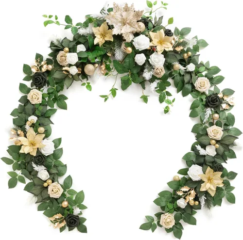 Vista 14 de Ling's moment Dusty Blue Artificial Flower Garland Wedding Arch 6 FT Azul polvoriento y azul marino