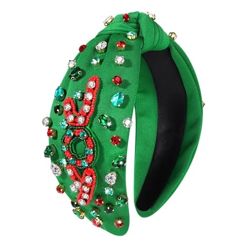 Vista 44 de Diadema de Navidad para mujer, accesorios de Navidad con cuentas, arco de Navidad, árbol, copo de nieve, diadema anudada HOHOHO, rojo y verde, perla