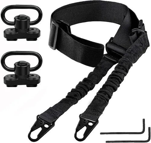 Vista 6 de Bengor - Eslinga tradicional de dos puntos con soportes de accesorios, ajustable extra larga para rifle con 2 soportes giratorios QD de 1.25