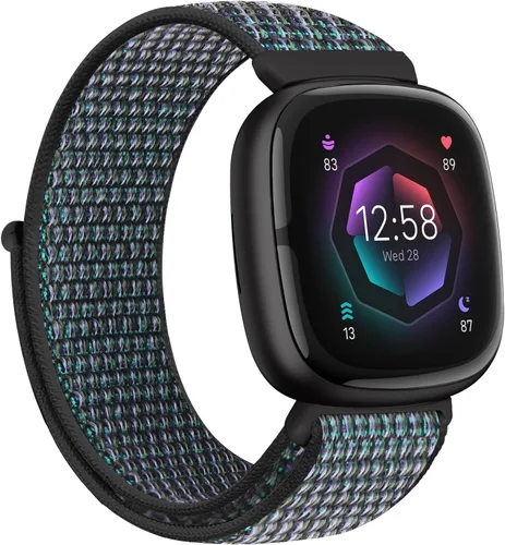 Vista 16 de Correas de nailon compatibles con Fitbit Versa 4/Sense 2/Versa 3/Fitbit Sense, correa de repuesto ajustable deportiva suave transpirable
