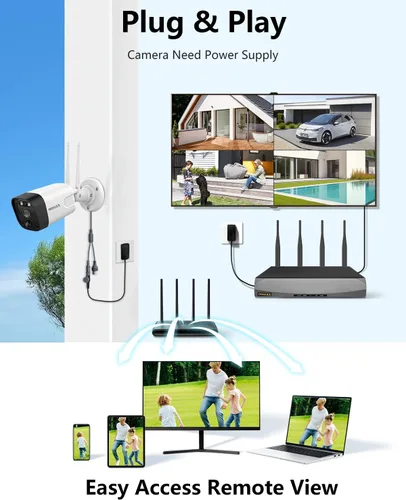Vista 7 de (5.5MP y audio de 2 vías) Detección PIR 3K 1944P Antenas duales mejoran WiFi Sistema de cámara inalámbrica de seguridad para el hogar