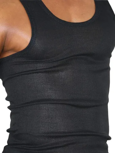 Vista 7 de ToBeInStyle Camiseta sin mangas para hombre, ajuste delgado, mezcla de algodón, color liso, cuello redondo