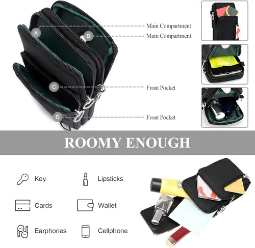 Vista 6 de WITERY Bolso cruzado de nailon impermeable para teléfono celular, monedero para teléfono inteligente para mujer