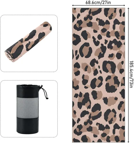 Vista 2 de ALAZA Toalla de yoga con patrón de leopardo de animales vintage, antideslizante, suave, absorbente, toalla para yoga, ejercicio caliente, pilates