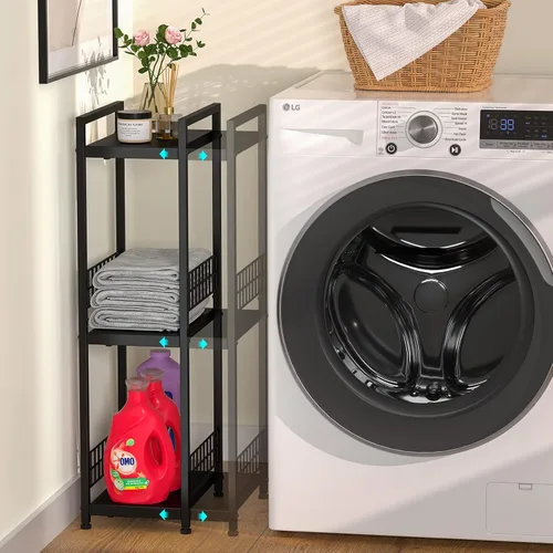 Vista 6 de DAOUTIME - Estantería metálica de 3 niveles, expandible, independiente, estrecha, estantes de piso abierto, ideal para baño, cocina, lavandería