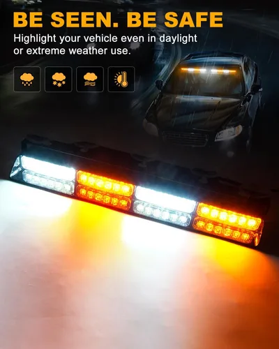 Vista 3 de HLauto Luces estroboscópicas de emergencia 6Z4J: luces de seguridad blancas ámbar de 2 x 16.8 pulgadas, 48 luces LED intermitentes de advertencia