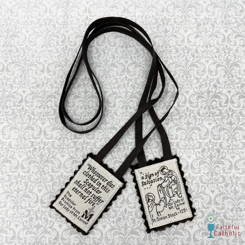Vista 5 de Brown Scapular Mt. Carmel 100% lana fabricada en Estados Unidos, calidad hecha a mano (individual)