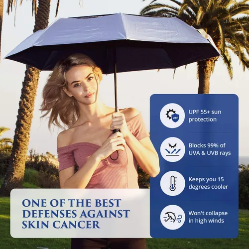 Vista 3 de UV-Blocker Sombrilla compacta con protección UV, apertura y cierre automático, toldo con doble ventilación, resistente al viento para caminar, UPF