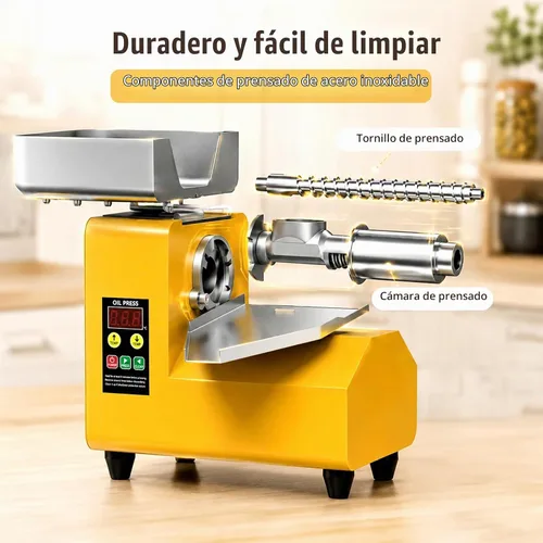 Vista 4 de Máquina eléctrica de prensa de aceite de 1800 W, extractor automático de aceite de acero inoxidable con temperatura ajustable para el hogar