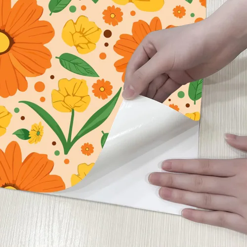 Vista 8 de Papel Tapiz Floral Vintage Despegar y Pegar Amarillo Flores Brillantes Autoadhesivo Removible Papel Tapiz Calcomanías de Pared para Hogar Dormitorio