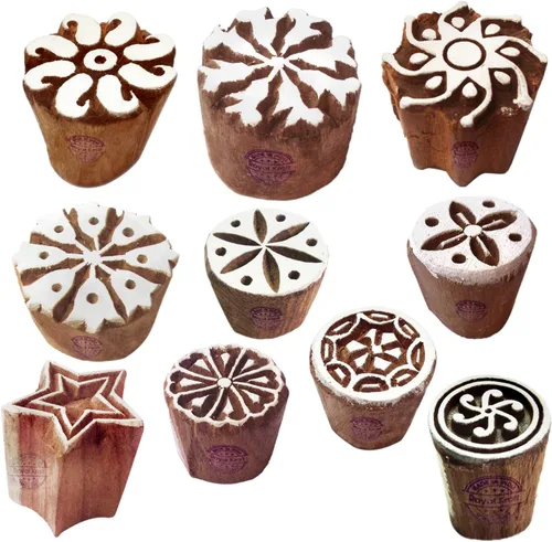 Vista 14 de Sellos de madera artísticos pequeños bloques de impresión de diseño redondo (juego de 10) Htag2151