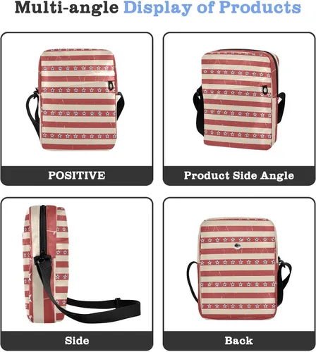 Vista 4 de Sinestour American Patriotic Stars Stripes Messenger Bag for Women Men Crossbody Shoulder Bag Small Crossbody Bags Messenger Shoulder Bag with