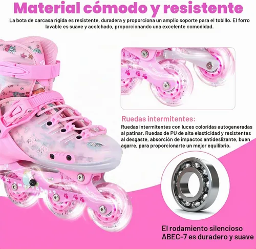 Vista 4 de Inline Skates, Adjustable Childrens Inline Skates with Light up Wheels for Girls, Boys, Teens, Beginner with Protective Gears and Carry Bag