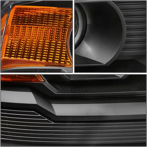 Vista 3 de DNA Motoring HL-OH-GMCS14-BK-AM Conjunto de faros delanteros con proyector lateral ámbar, carcasa negra [Para GMC Sierra 14-17]