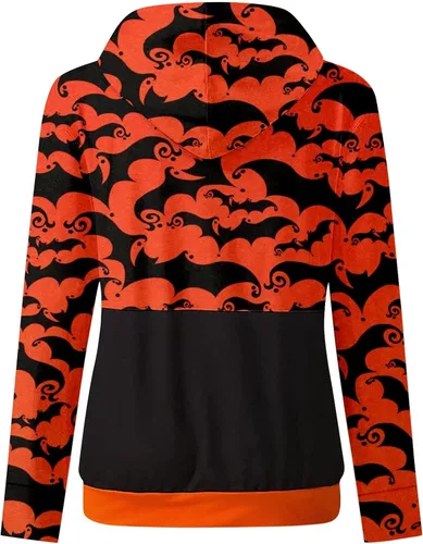 Vista 5 de Disfraces de Halloween para mujer ropa casual con estampado de moda de manga larga con cuello redondo y capucha