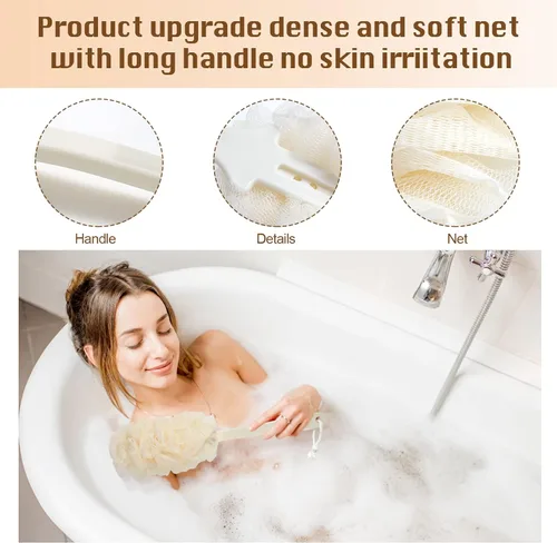 Vista 11 de PIPUHA - Paquete de 2 cepillos de ducha con esponja de lufa para ducha, exfoliante corporal con mango largo, esponja en un palo para hombres