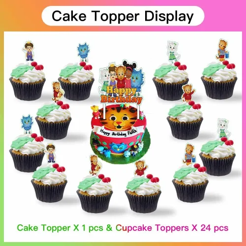 Vista 6 de Daniel Tiger suministros para fiesta de cumpleaños de tigre platos de decoración de cumpleaños globos pancarta cubiertos de plástico cuchillos