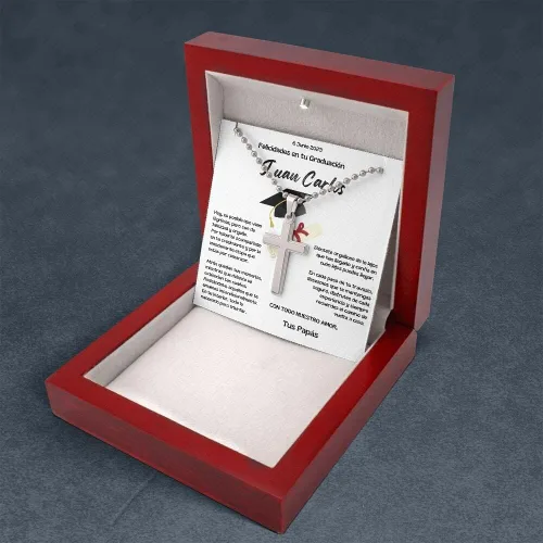 Vista 7 de Regalo Inolvidable Collar con Cruz para Celebrar la Graduación de Tu Hijo. - Personalizada.